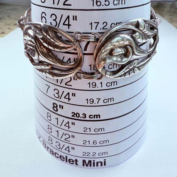 Vintage Large Art Nouveau Flower Danecraft Panel Sterling Silver 925 Bracelet - Picture 6 of 7